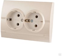 Розетка Lezard, DERIY, двойная, с/з, керамика, жемчужно-белая, металлик, 702-3030-127