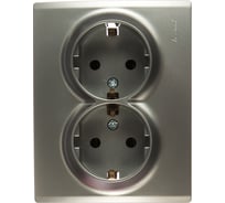 Розетка Lezard KARINA, двойная, с/з, керамика, матовое серебро, 707-4300-127