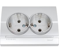 Двойная розетка Lezard DERIY с заземлением, серебристый металлик 702-2828-127B