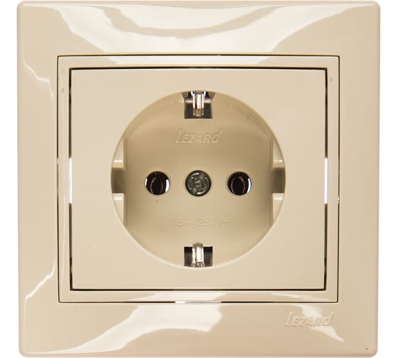 Розетка Lezard MIRA с заземлением, ПБТ, кремовый, со вставкой 701-0303-122B
