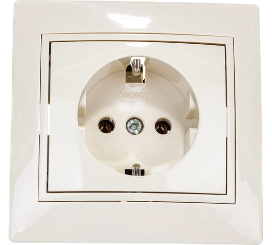 Розетка Lezard MIRA с заземлением, ПБТ, кремовый, со вставкой 701-0303-122B