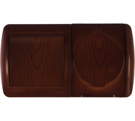 Выключатель и розетка Lezard NATA с заземлением, с крышкой, вишня, горизонтальный 710-0600-170