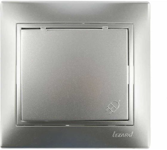 Розетка с заземлением и крышкой Lezard MIRA, керамика, со вставкой, металлик серый 701-1010-123
