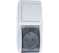 Выключатель и розетка Lezard, NATA, с/з, с крышкой, белый, вертикальный, 710-0200-172