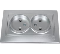 Двойная розетка Lezard MIRA, без заземления, керамика, со вставкой, металлик серый 701-1010-128