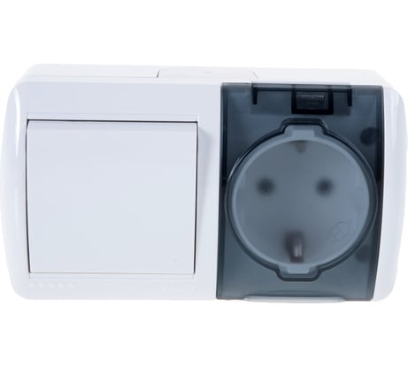 Выключатель и розетка Lezard NATA с заземлением, с крышкой, белый, горизонталь 710-0200-170