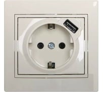 Розетка Lezard RAIN с заземлением + USB разъём, кремовый 703-0303-181