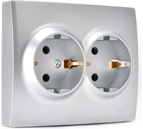 Двойная розетка Lezard KARINA, с заземлением, ПБТ, матовое серебро 707-4300-127B
