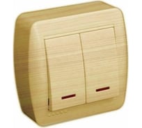 Двойной выключатель Lezard DEMET с подсветкой, ясень 711-4700-112