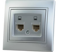 Двойная компьютерная розетка Lezard MIRA металлик серый, со вставкой 701-1010-141