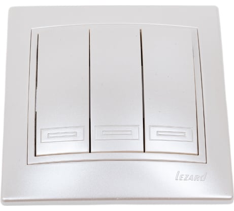 Тройной выключатель Lezard MIRA, жемчужно-белый перламутр, со вставкой, 701-3030-109