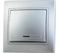 Проходной выключатель с подсветкой Lezard MIRA металлик серый, со вставкой 701-1010-114