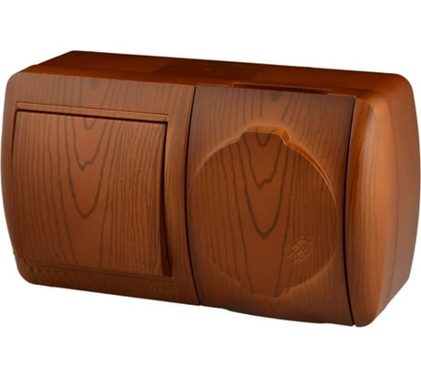 Выключатель и розетка Lezard NATA с заземлением, с крышкой, сосна, горизонталь 710-0800-170