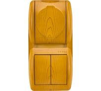 2-х клавишный выключатель и розетка с крышкой Lezard NATA ольха, вертикальный 710-0700-173