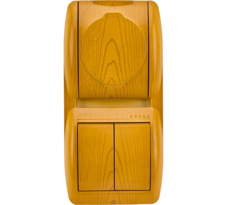 2-х клавишный выключатель и розетка с крышкой Lezard NATA ольха, вертикальный 710-0700-173