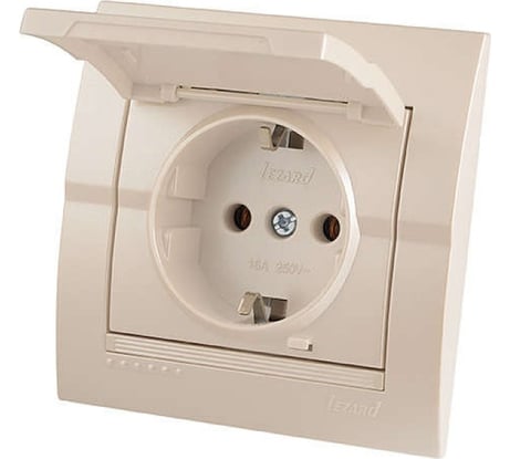 Розетка Lezard DERIY с заземлением, с крышкой, керамика, жемчужно-белая металлик 702-3030-123