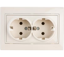 Двойная розетка Lezard MIRA с заземлением, бакалит, кремовый, со вставкой 701-0303-127B