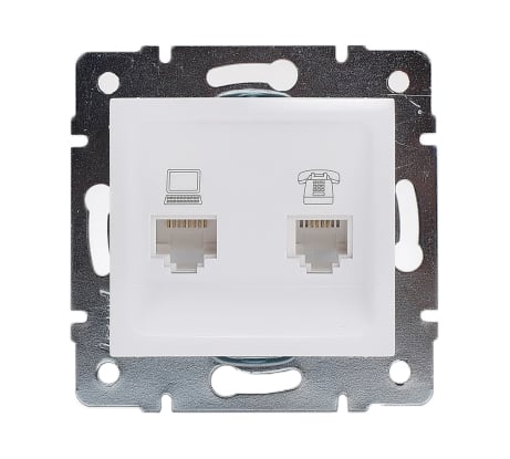 Розетка компьютер+телефон Lezard KARINA, жемчужно-белый перламутр, 707-3088-143