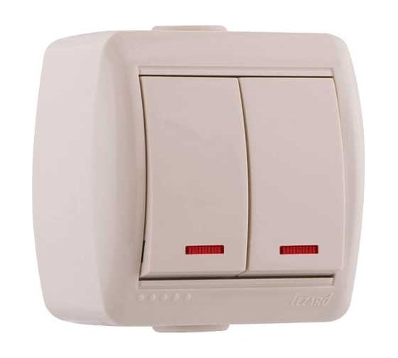 Двойной выключатель Lezard NATA, с подсветкой, крем, 710-0300-112