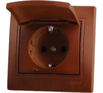 Розетка Lezard MIRA, с заземлением, с крышкой, керамика, вишня, 701-0601-123