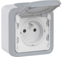 Розетка Legrand Plexo серый одинарная с заземлением французский стандарт наружный монтаж 16А в сборе IP55 069731
