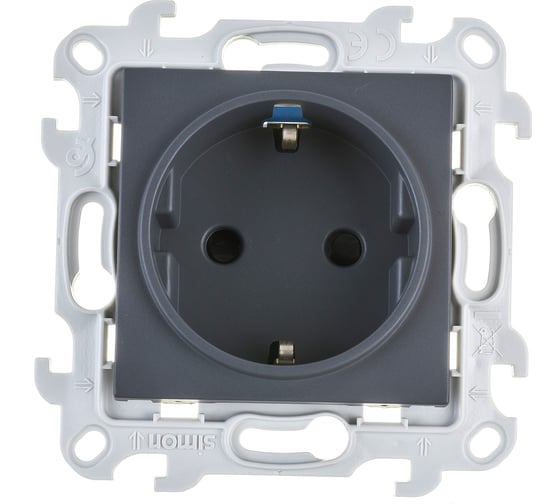 Розетка Simon 2К+З Schuko со шторками, графит 2450432-038
