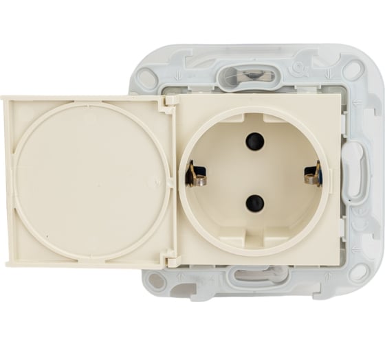 Розетка Simon 2К+З IP44 Push&Go, слоновая кость 2420448-031