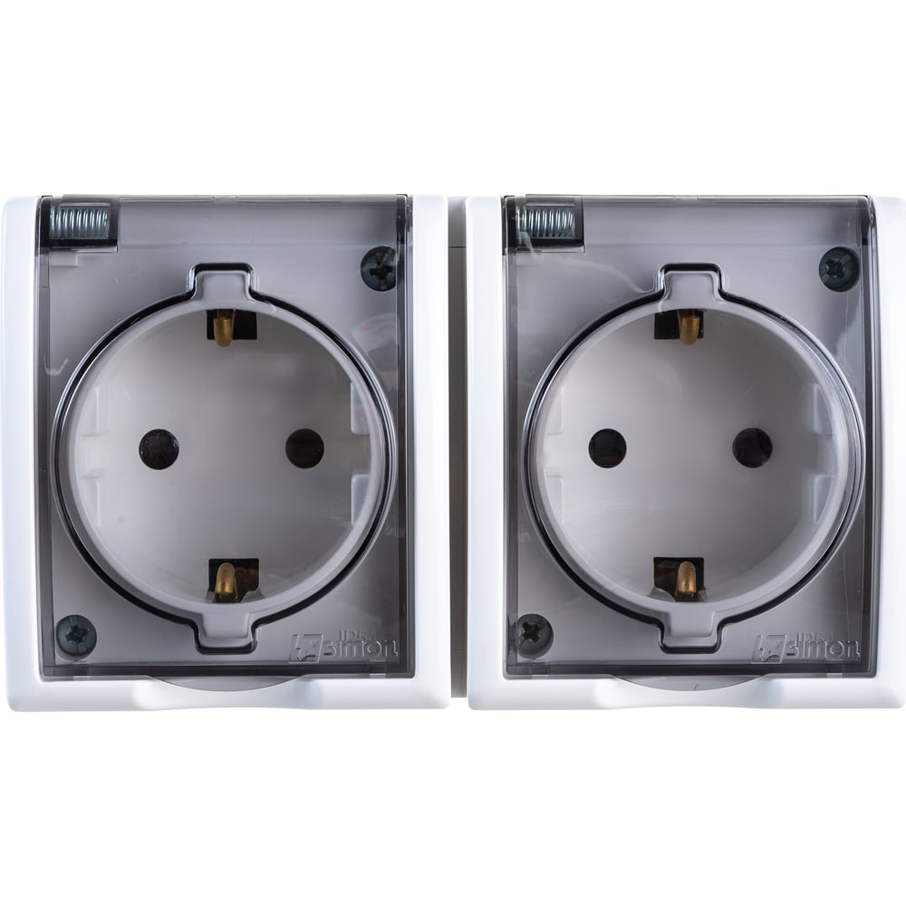 Двойная розетка Simon с заземлением Schuko со шторками, с крышкой ...