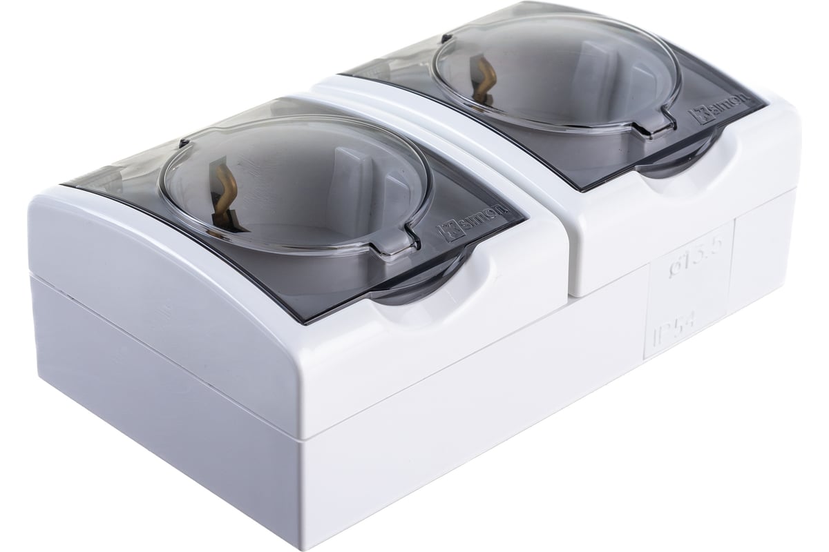 Двойная розетка Simon с заземлением Schuko со шторками, с крышкой ...