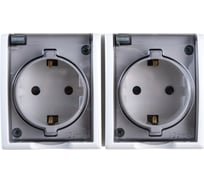 Двойная розетка Simon с заземлением Schuko со шторками, с крышкой полупрозрачной, IP54, 16А 250В 1594443-030