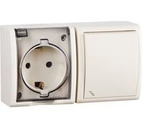 Блок розетка с заземлением + выключатель 1 клавишный проходной Simon Schuko 16А 250В 10А 250В, IP54, S1 1594516-031