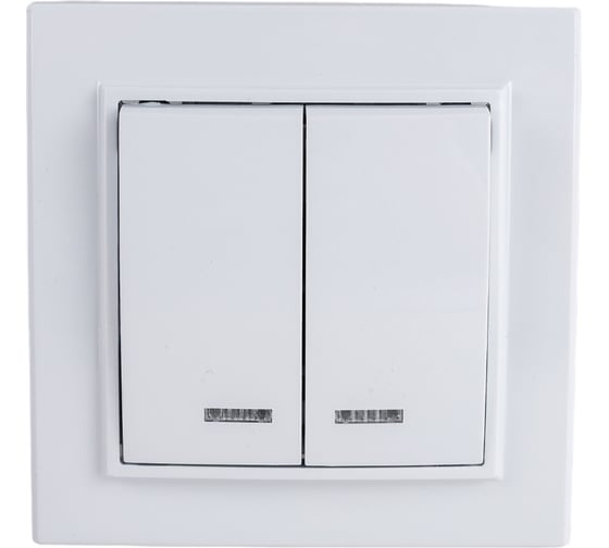 Выключатель STEKKER 2-клавишный с индикатором, 220V, 10А, серия Эрна, белый, PSW10-9002-01 39042