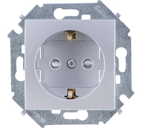 Розетка Simon с заземлением Schuko со шторками, 16А, 250В, винтовой зажим, алюминий 1591443-033