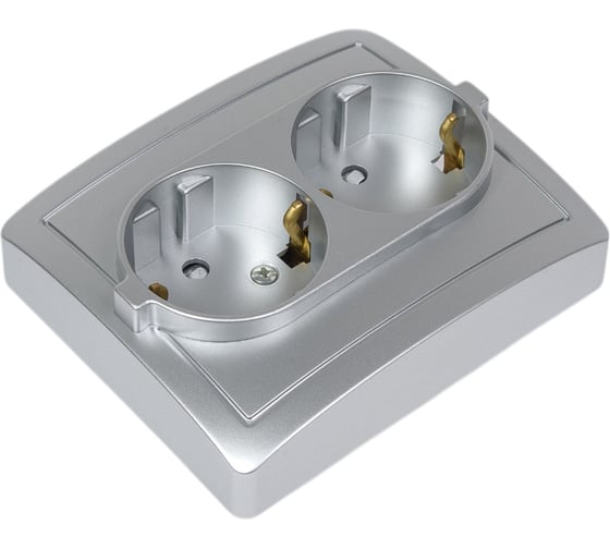 Двойная розетка Simon с заземлением Schuko с защитными шторками, 16А 250В, алюминий 1590451-033