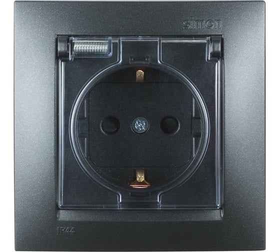 Розетка Simon с заземлением, Schuko, со шторками, с крышкой, IP44, 16А 250В 1590450-038