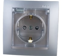 Розетка Simon с заземлением, Schuko, со шторками, с крышкой, IP44, 16А, 250В, алюминий 1590450-033