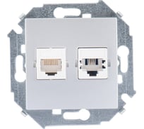 Телефонная + компьютерная розетка Simon RJ11+RJ45 категория 5е, Systimax, алюминий 1591590-033