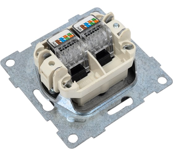 Механизм компьютерной розетки GUSI ELECTRIC Bravo RJ45, двойной, СУ, графит С10К2-010
