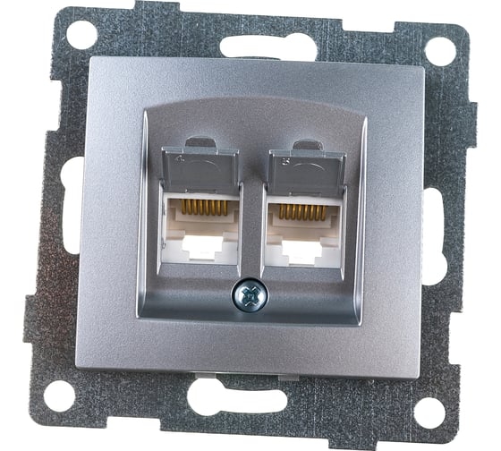 Механизм компьютерной розетки GUSI ELECTRIC Bravo RJ45, двойной, СУ, серебро С10К2-004