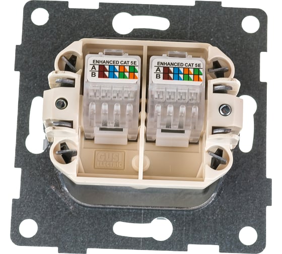Механизм компьютерной розетки GUSI ELECTRIC Bravo RJ45, двойной, СУ, серебро С10К2-004