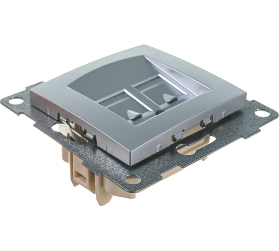 Механизм компьютерной розетки GUSI ELECTRIC Bravo RJ45, двойной, СУ, серебро С10К2-004