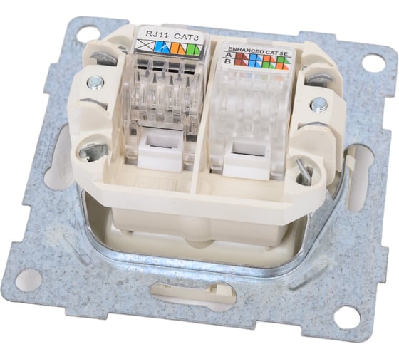 Механизм компьютерной и телефонной розетки GUSI ELECTRIC Bravo RJ45, RJ12, СУ, бежевый С10КТ-003