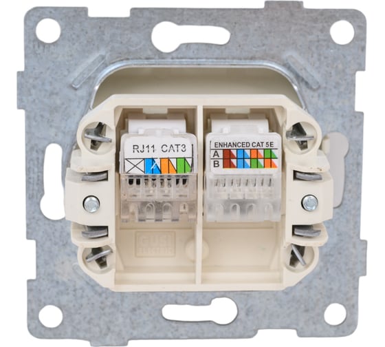 Механизм компьютерной и телефонной розетки GUSI ELECTRIC Bravo RJ45, RJ12, СУ, бежевый С10КТ-003