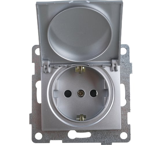 Механизм розетки с крышкой GUSI ELECTRIC Bravo 1-ой с/з с з/ш, СУ, 16А, 250В, серебро С10Р91-004