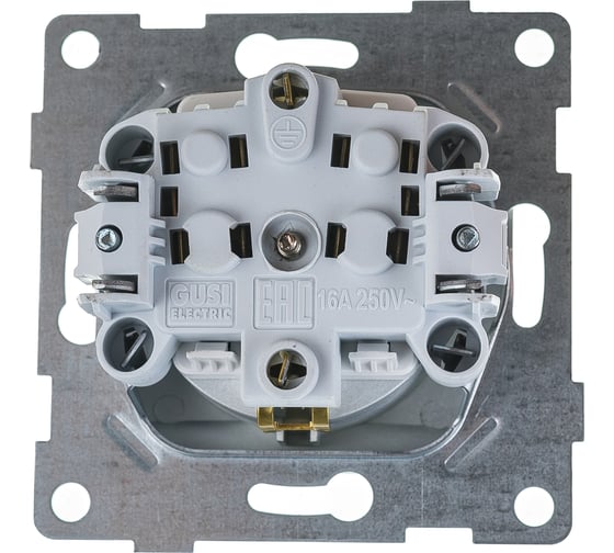 Механизм розетки с крышкой GUSI ELECTRIC Bravo 1-ой с/з с з/ш, СУ, 16А, 250В, серебро С10Р91-004