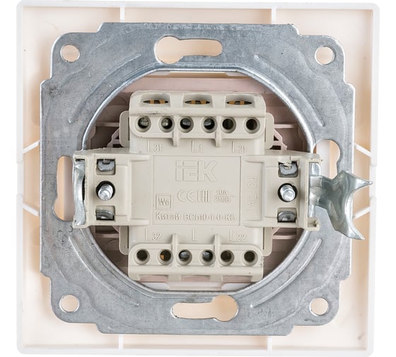 1клавишный проходной выключатель IEK КВАРТА в сборе, белый EVK12-K01-10-DM