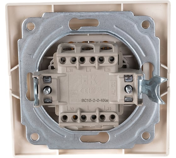 2клавишный выключатель IEK КВАРТА в сборе, кремовый EVK20-K33-10-DM