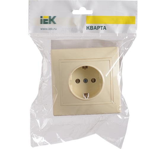 1местная розетка IEK КВАРТА с заземлением, в сборе, без шторок, кремовый ERK14-K33-16-DM