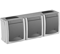 Блок розетка Panasonic 3гн с/з с крышкой горизонтальный серый IP54 PACIFIC Pan WPTC4840-2GR