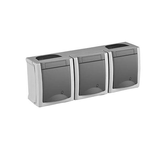 Блок розетка Panasonic 3гн с/з с крышкой горизонтальный серый IP54 PACIFIC Pan WPTC4840-2GR